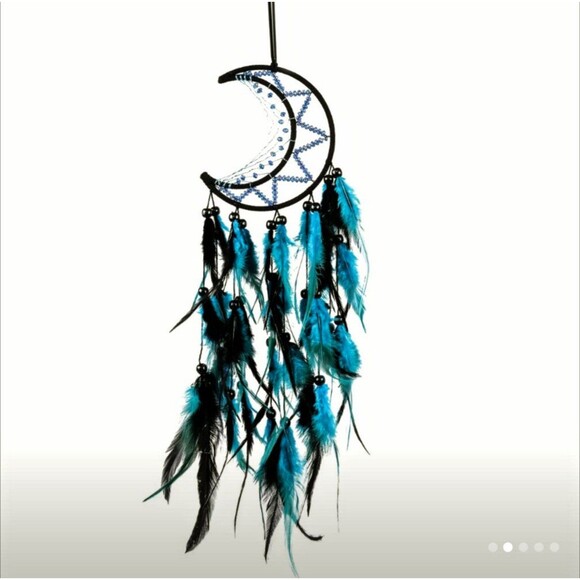 black and blue beaded moon Dream Catcher boho gift decor - Picture 1 of 2
